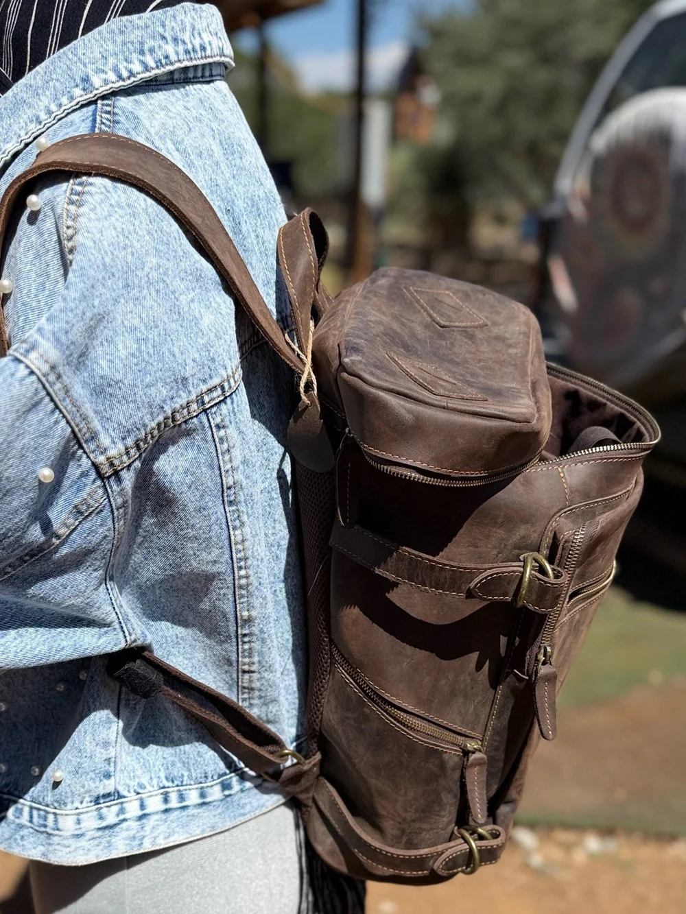 Classic Brown Genuine Leather Backpack. Excellent heavy duty brass hardware.